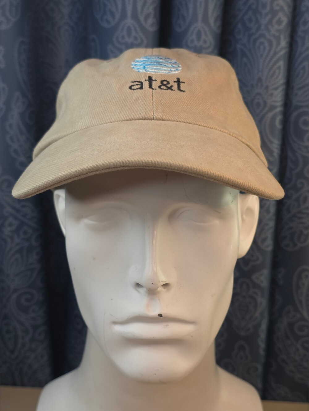 Vintage AT&T Embroidered Globe Logo Khaki Baseball Cap/Hat 90s/2000s OSFM
